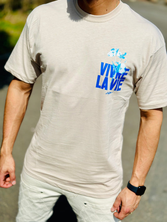 T SHIRT VIVRE LA VIE BEIGE