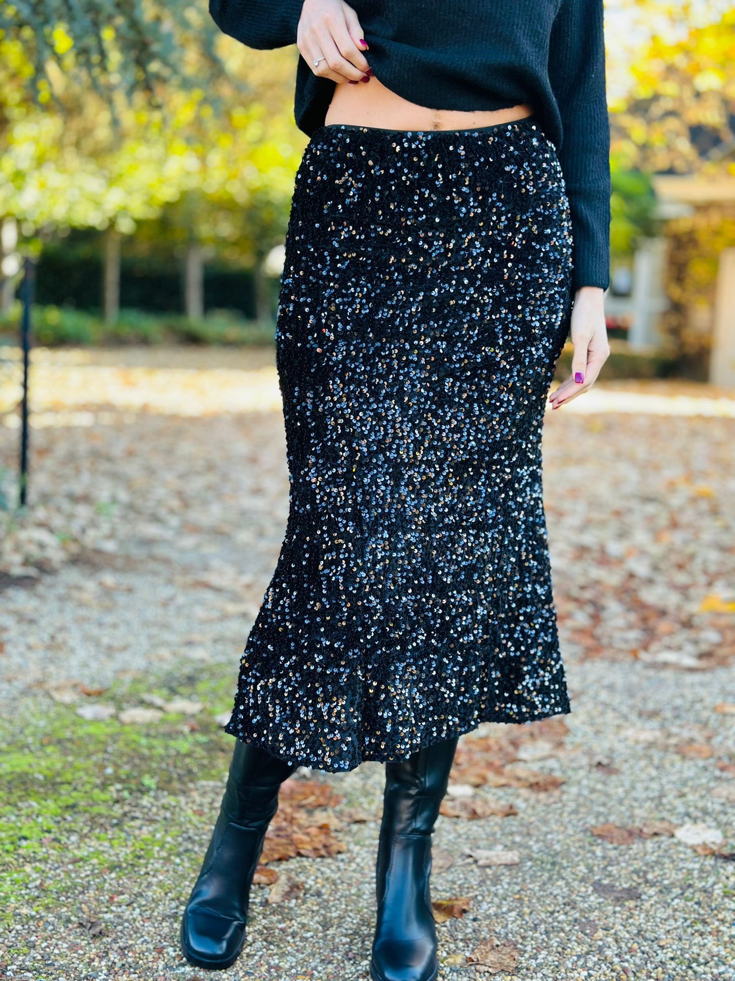 JUPE SEQUINS NOIR
