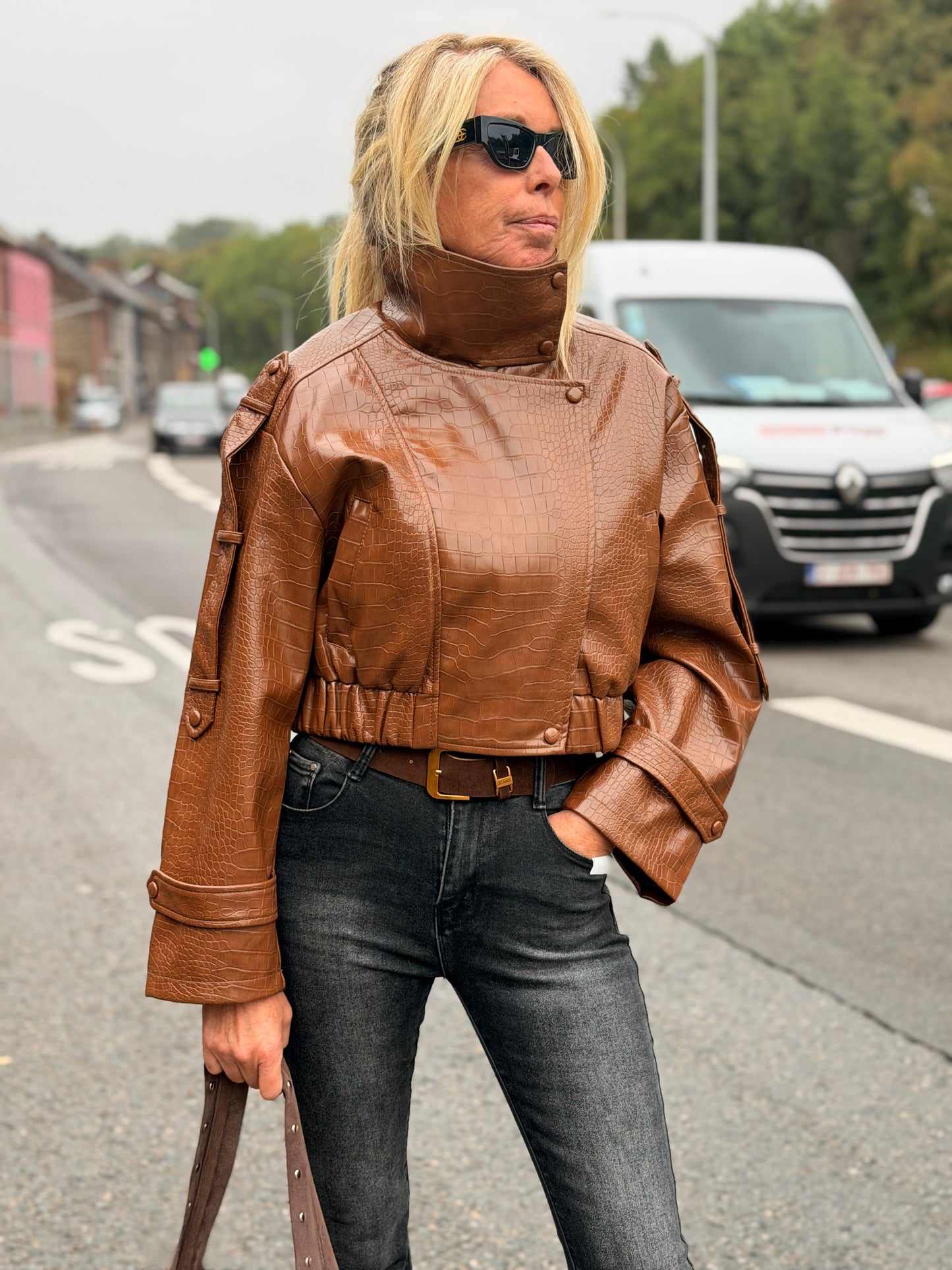 Veste simili croco "Sandy" Camel