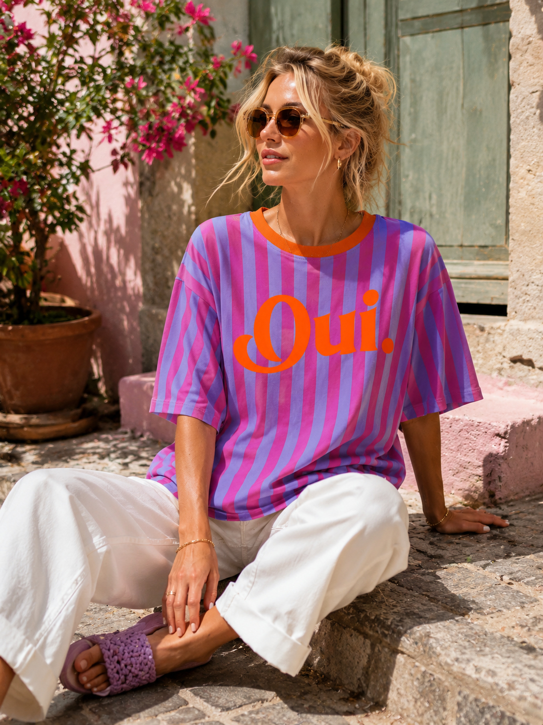 T-shirt «Oui» mauve