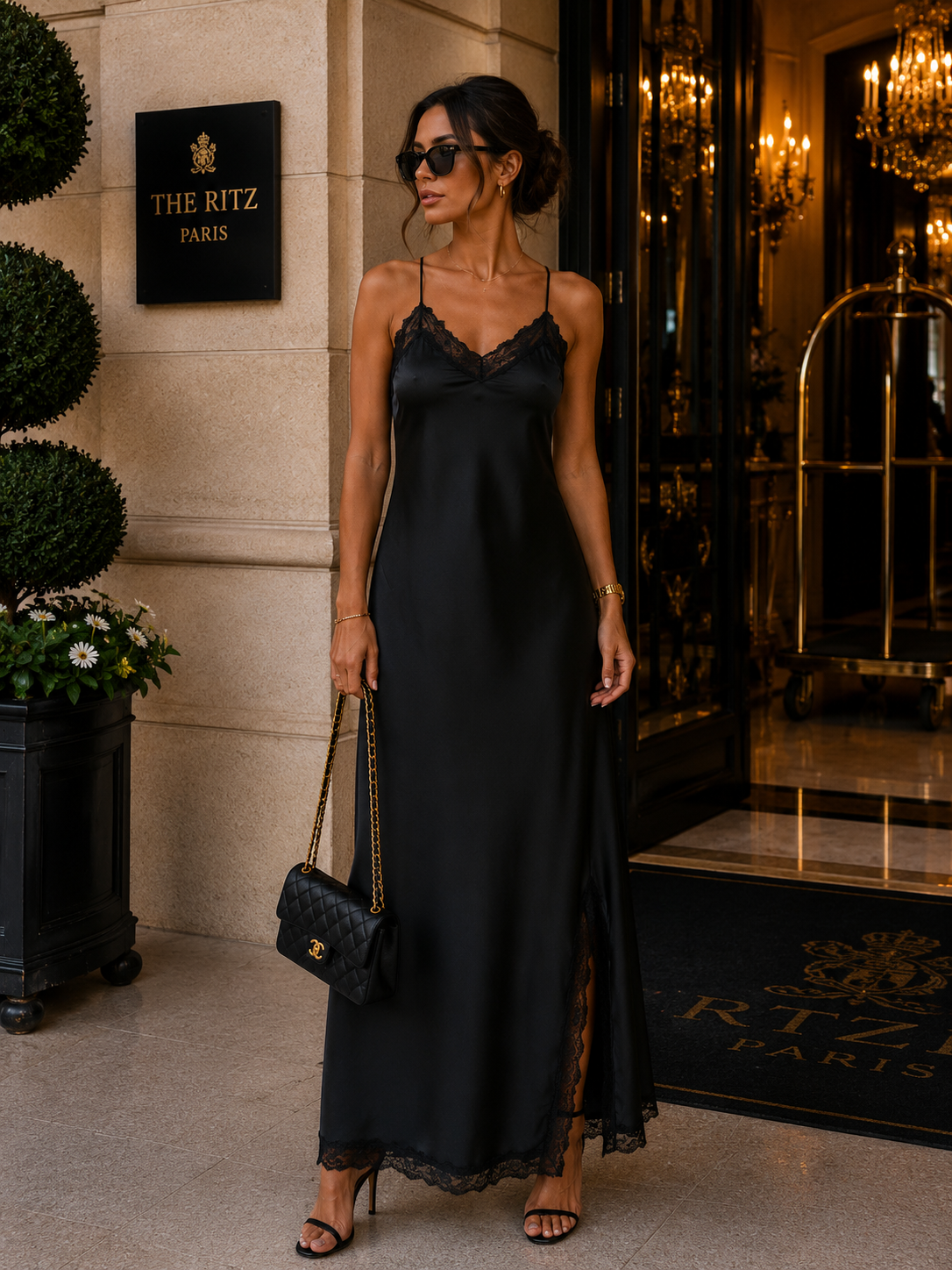 Robe longe «Satin» noir