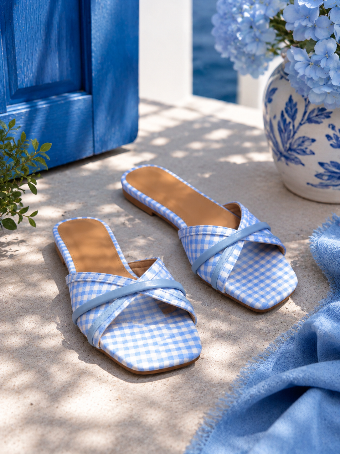 Sandales «Vichy» bleu
