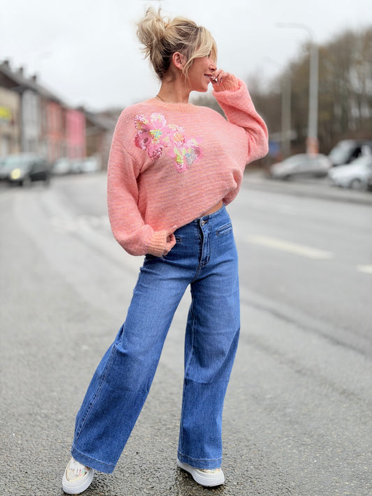 Pull « Flora» rose