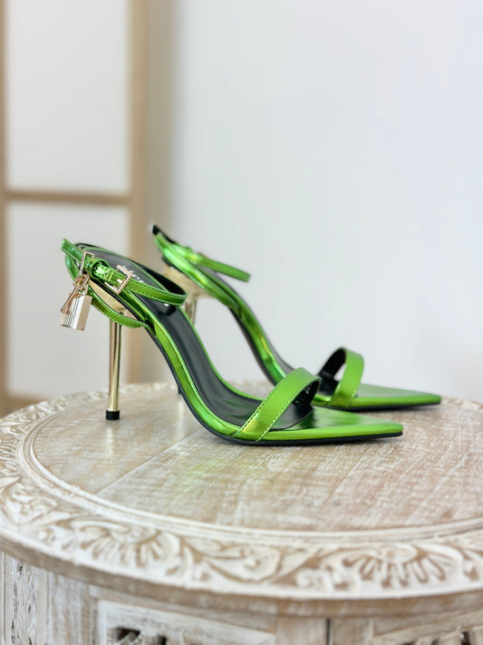 SANDALES VERTE TALON DORÉ