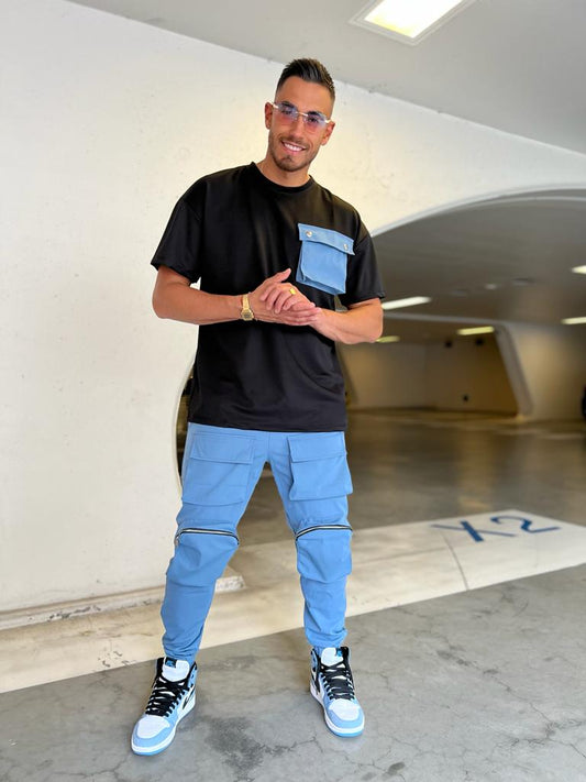 T Shirt Oversize poche bleu