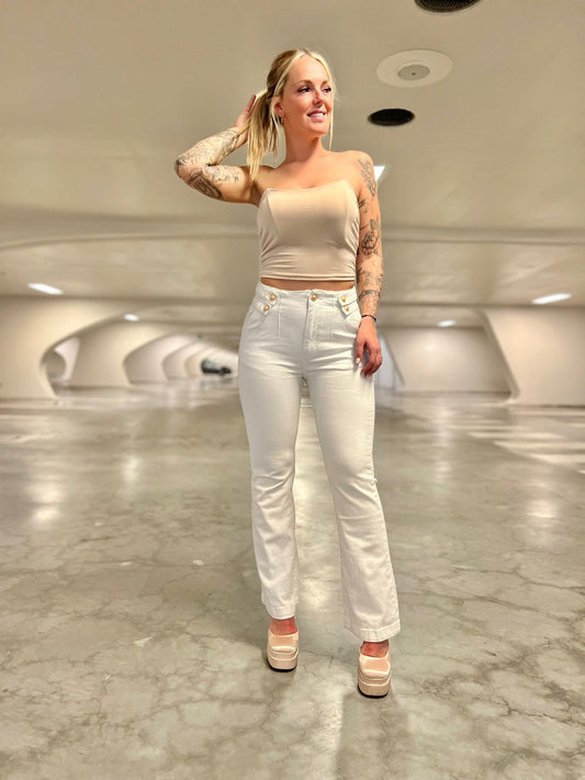 Jeans flare Queen Hearts blanc